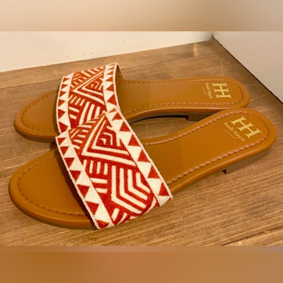 Haute Hippie Aztec Embro Orange Rust Slide Sandals Size 10 - Picture 3 of 4